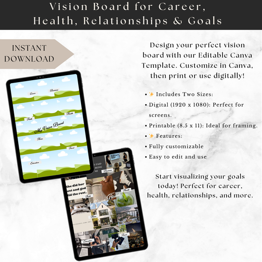 Editable Vision Board Template | Digital Canva Template